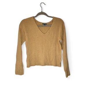 Womens Wild Fable VNeck Ribbed Sweater Size Small Tan Preppy Minimalist Academia